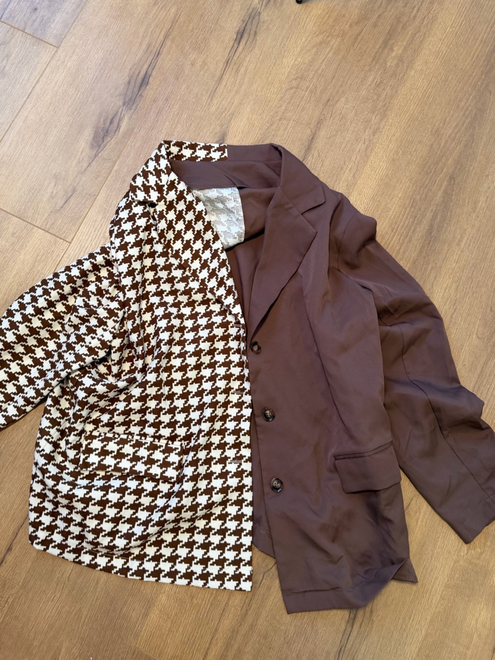 SHEIN Brown Houndstooth & Solid Brown Women's Blazer